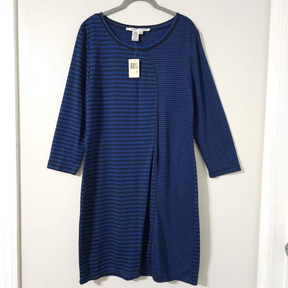 MAX STUDIO Nwt 3/4 Sleeve Royal Striped Pieced Bodycon Knee Length Dress, XL - Picture 2 of 13